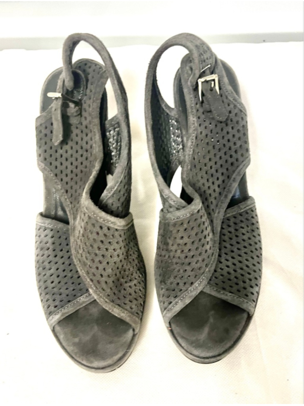 Cordani Illia Perforated Gray Suede Italian Leather Sandals Women Size 39/8.5